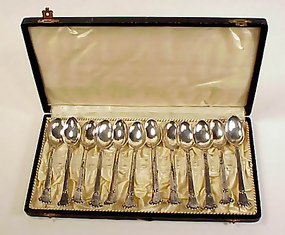 12 Art Deco Danish Sterling Silver Coffee Spoons