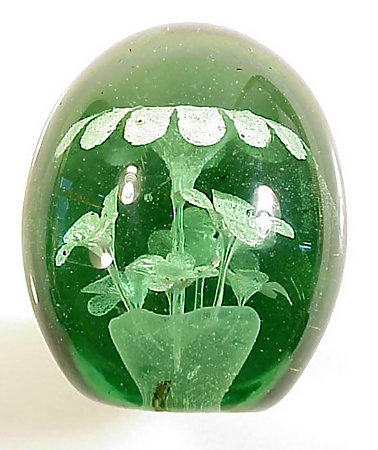 Nailsea-Stourbridge Green Bottle Flower Pot Paperweight