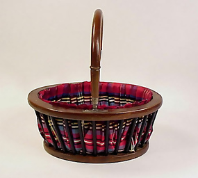 Victorian Silk-Lined Maple Ebonized Wood Sewing Basket