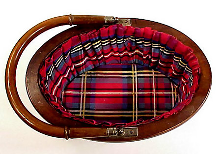 Victorian Silk-Lined Maple Ebonized Wood Sewing Basket