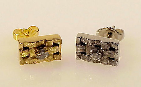 Diamond &amp; 14K White &amp; Yellow Gold Basketweave Earrings