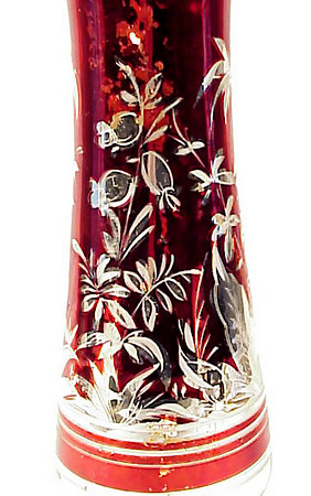 Bohemian Red Flashed Engraved Mercury Glass Vase