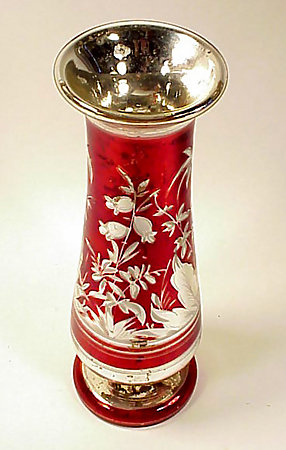 Bohemian Red Flashed Engraved Mercury Glass Vase