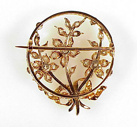 French Napoleon III 18K Gold Diamond Floral Circle Pin