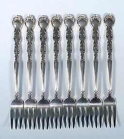 8 Alvin FRENCH SCROLL Sterling Cocktail Forks