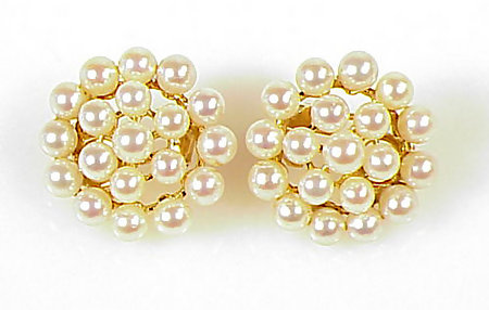 French 18K Gold Pearl Cluster Earrings