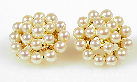 French 18K Gold Pearl Cluster Earrings
