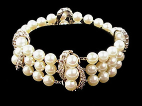 Vintage 14K White Gold Diamond 3-Strand Pearl Bracelet