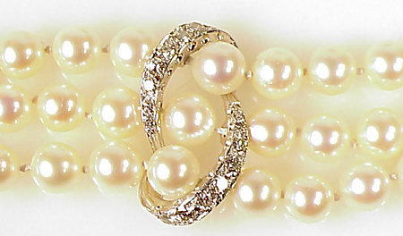 Vintage 14K White Gold Diamond 3-Strand Pearl Bracelet