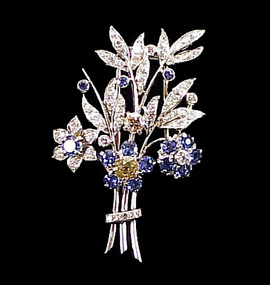 Platinum, Cognac & White Diamond Sapphire Floral Brooch