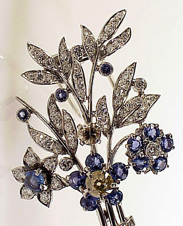 Platinum, Cognac &amp; White Diamond Sapphire Floral Brooch