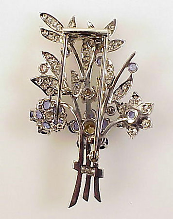 Platinum, Cognac &amp; White Diamond Sapphire Floral Brooch