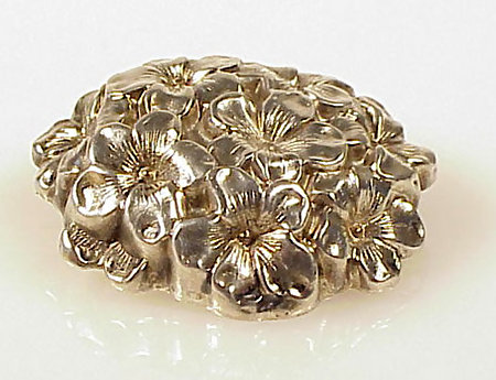 Victorian Repousse Sterling Silver Floral Watch Pin