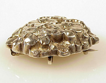 Victorian Repousse Sterling Silver Floral Watch Pin