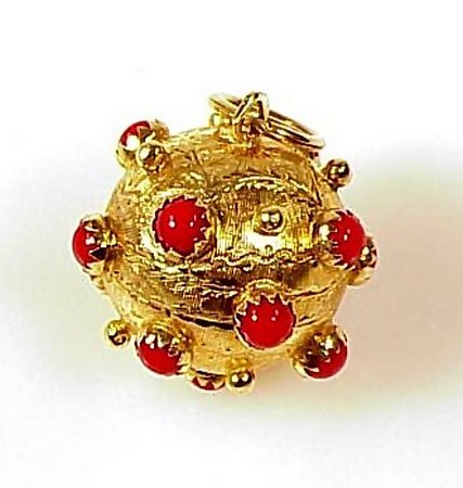 Venetian Etruscan 18K Gold &amp; Red Coral Fob Charm