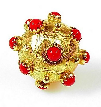 Venetian Etruscan 18K Gold &amp; Red Coral Fob Charm