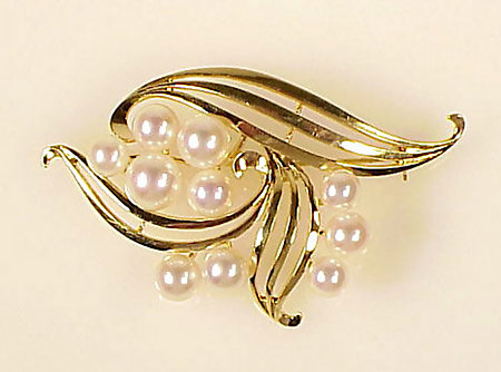 Mikimoto 14K Yellow Gold &amp; Cultured Pearl Brooch