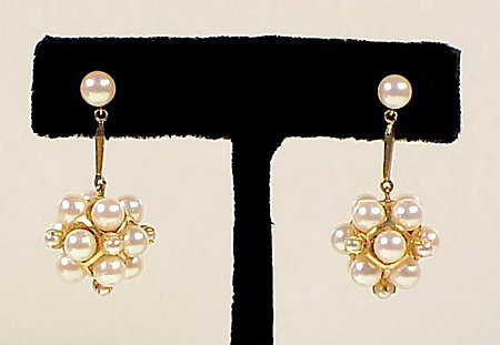 Modernist 14K Gold &amp; Pearl Drop Earrings