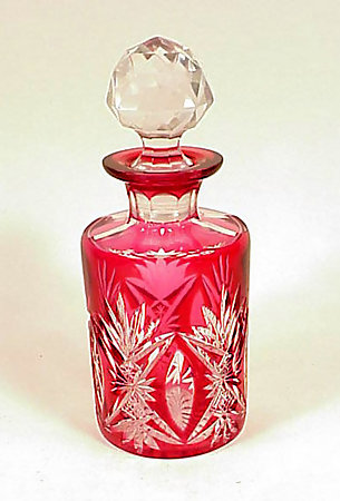 Cut Glass Cranberry to Clear Perfume Bottle
