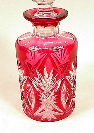 Cut Glass Cranberry to Clear Perfume Bottle