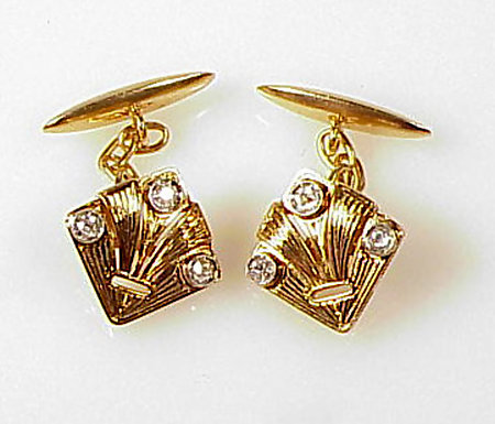 Art Deco 18K Gold, Platinum &amp; Diamond Cufflinks