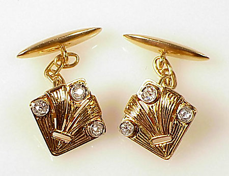Art Deco 18K Gold, Platinum &amp; Diamond Cufflinks