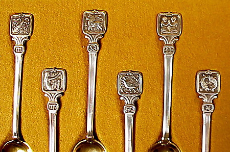 Deco Tiffany Sterling Silver ZODIAC Demitasse Spoons