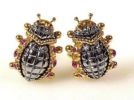 Eva Segoura 18K Gold, Hematite &amp; Ruby Ladybug Earrings