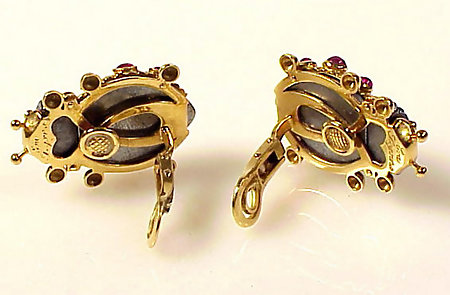 Eva Segoura 18K Gold, Hematite &amp; Ruby Ladybug Earrings