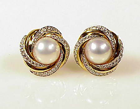 Mikimoto 18K Gold, Diamond &amp; Mabe Pearl Earrings