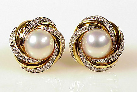 Mikimoto 18K Gold, Diamond &amp; Mabe Pearl Earrings