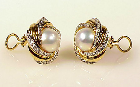 Mikimoto 18K Gold, Diamond &amp; Mabe Pearl Earrings