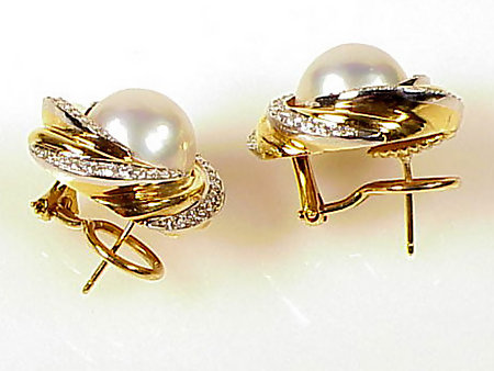 Mikimoto 18K Gold, Diamond &amp; Mabe Pearl Earrings