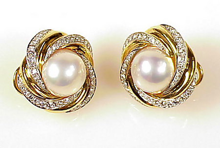 Mikimoto 18K Gold, Diamond &amp; Mabe Pearl Earrings
