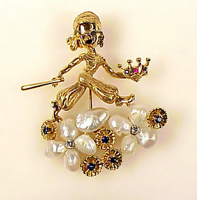 Ruser 14K Pearl Diamond Pittsburgh Pirates Baseball Pin