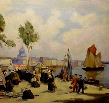 Henri-Alphonse Barnoin Concarneau Market Oil Canvas