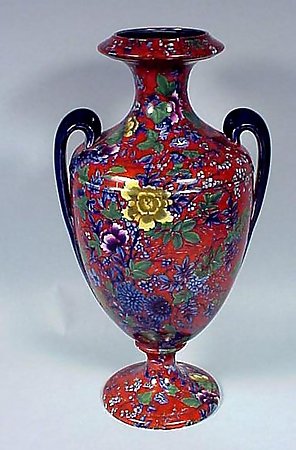 Cauldon Chintz Pottery 2-Handled Urn Vase