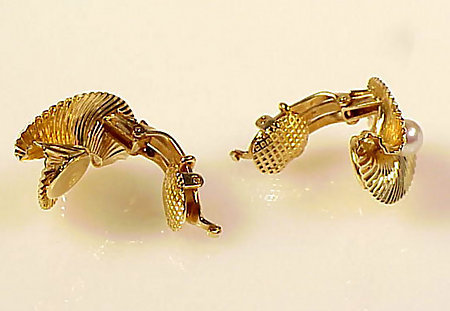 Retro Tiffany &amp; Co. 14K Gold &amp; Pearl Pleated Earrings