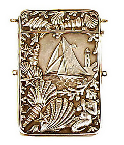 Victorian Silverplate Mermaid & Sailing Ship Card Case