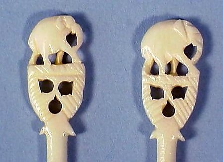 Pair Carved Bone Elephant Handle Salt Spoons