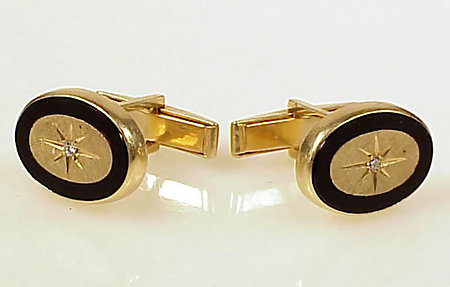 Vintage Larter 14K Gold, Onyx &amp; Diamond Cufflinks