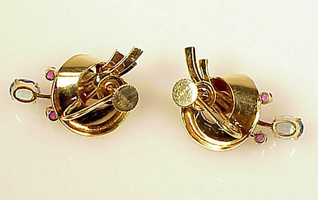 Retro Tiffany &amp; Co. 14K Gold Ruby &amp; Aquamarine Earrings