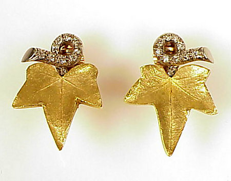 1940s Cartier 18K Palladium Diamond Leaf Pin &amp; Earrings