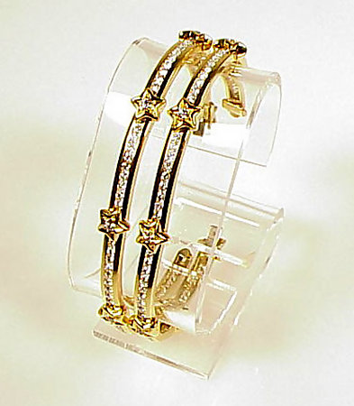 Pair Chanel 18K Gold Diamond COMETES Bangle Bracelets