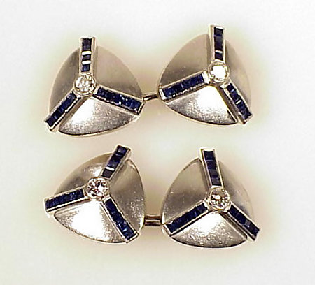 Art Deco Platinum Diamond Sapphire Cufflinks Studs Set