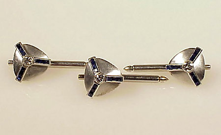 Art Deco Platinum Diamond Sapphire Cufflinks Studs Set