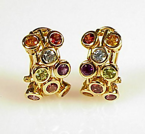 Signed Sonia B 14K Gold Multi-Gem Earrings