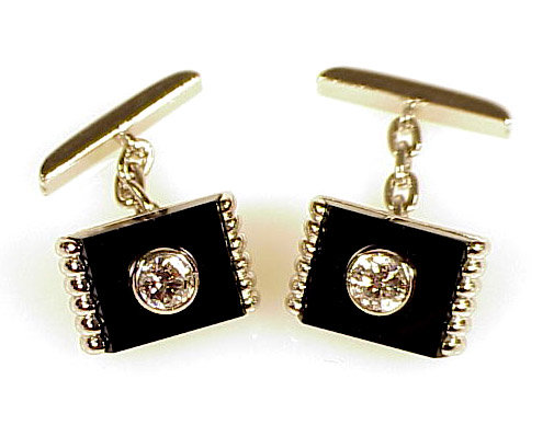 Art Deco Platinum Diamond &amp; Black Onyx Cufflinks