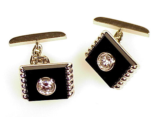 Art Deco Platinum Diamond &amp; Black Onyx Cufflinks