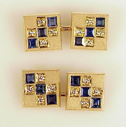 Art Deco 14K Gold Diamond Sapphire Cufflinks